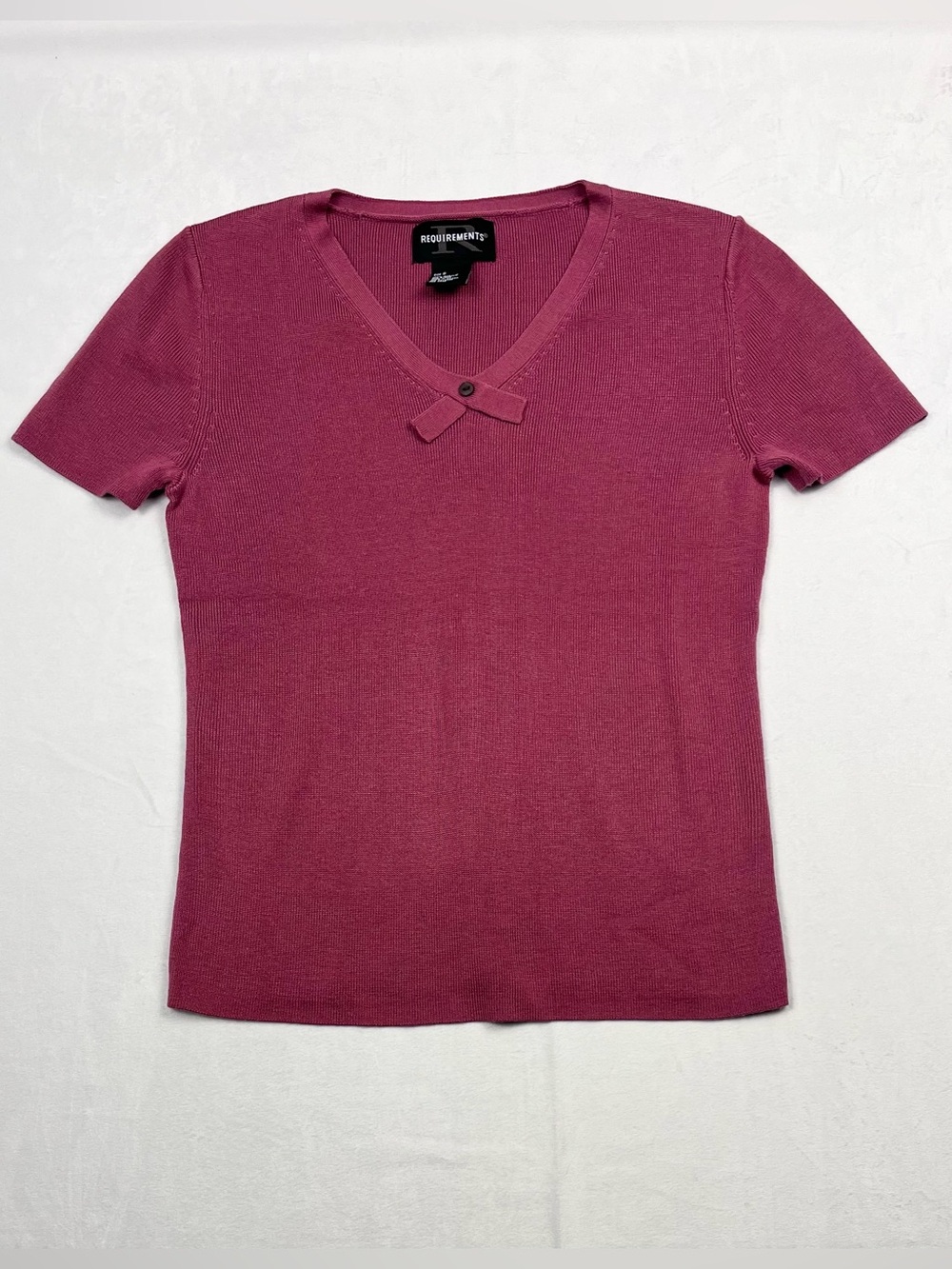 Requirements 90s Y2K Vintage Dusty Rose Bow Detail V-Neck Knit Top Size Small